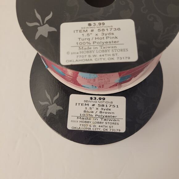 The Ribbon Boutique Lot Of 2 NEW 1.5"x 3 Yards Polka Dot 100 % Polyester - Picture 4 of 5